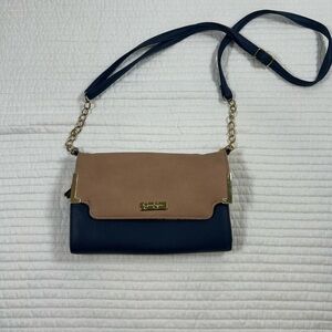 Jessica Simpson Tan and Navy Crossbody Bag with Adjustable Strap